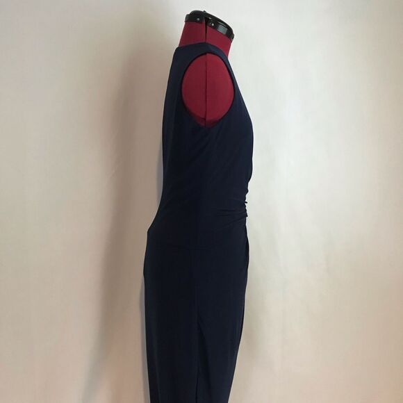 Lauren Ralph Lauren Jersey Gown Size 4 Navy Blue Rhinestone Embellishment V-Neck - Picture 3 of 16